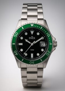 INEX Stainless Steel Dive Watch with Green Bezel – 100M Water Resistant