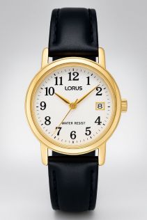 Lorus Ladies Golden Case Black Leather