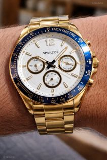 Spartos Mens Classic Golden Chronograph 45mm