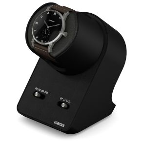 Boxy BLDC Nightstand EXT, Watch Winder for 1 Watch, Imitation Leather Black, with USB Charging Cable 309136