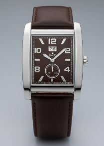 INEX Rectangular Stainless Steel Watch with Brown Dial, Date Display & Leather Strap